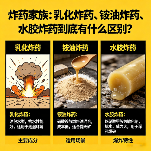 平陆炸药家族：乳化炸药、铵油炸药、水胶炸药到底有什么区别？